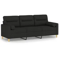 VidaXL 3-Sitzer-Sofa mit Zierkissen Schwarz 180 cm Stoff