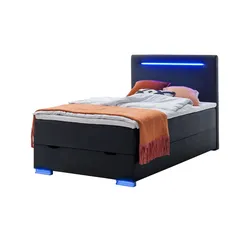 Boxspringbett mit LED-Beleuchtung Knight , schwarz , Maße (cm): B: 143 H: 110