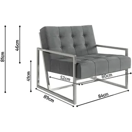 s-style möbel Loungesessel Tampa Samtstoff 84 x 81 x 89 cm Grau/Silber