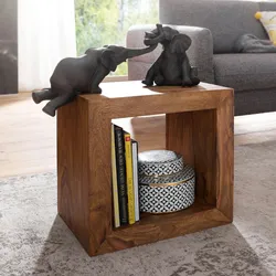 Kadima Design Sheesham Holz Standregal/Beistelltisch: Geradlinig, Handgefertigt. 44x33x44 cm