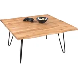 Couchtisch Baumkante massiv Akazie natur 80 x 80 Hairpin-Gestell schwarz NOAH