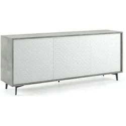 Dmora Kommode Ddemm, Buffetschrank mit 3 Türen und 1 verstellbarem Regal, TV-Schrank, 100 % Made in Italy, 184 x 45 x 77 cm, Weiß und Zement