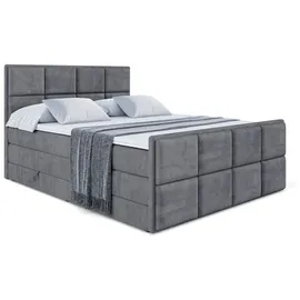 altdecor Boxspringbett mit Fußteil, 2 Matratzen und Topper - 160x200 cm - NOVA-Z KING - Dunkelgrau Samt - Polsterbett mit, H3- und H4- Matratzen, ... - Dunkelgrau