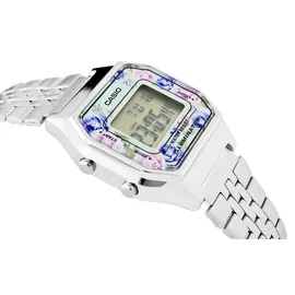 Casio LA680WA-2C Women's Vintage Floral Dial Alarm Chronograph Digital Watch - Silber/Rosa/Violett