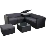 MCW Poly-Rattan-Garnitur MCW-D21, Balkon-/Garten-/Lounge-Set Sofa Sitzgruppe, Box Staufach Anthrazit, Kissen dunkelgrau