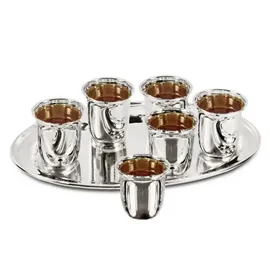 Edzard Schnapsset 7-teilig, 6 Becher und Tablett, schwerversilbert, 22x15 cm, Becher H 5 cm, Füllmenge 4 cl)