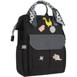 Kikkaboo Wickeltasche Myla Rucksack Träger einstellbar abnehmbare Abzeichen Dino schwarz