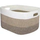 HMF XXL Wäschekorb aus Baumwolle, eckiger Aufbewahrungskorb mit Griffen, 55 x 43 x 30 cm Weiß-Braun