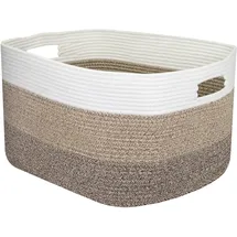 HMF XXL Wäschekorb aus Baumwolle, eckiger Aufbewahrungskorb mit Griffen, 55 x 43 x 30 cm Weiß-Braun