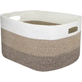 HMF XXL Wäschekorb aus Baumwolle, eckiger Aufbewahrungskorb mit Griffen, 55 x 43 x 30 cm Weiß-Braun