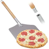 Relaxdays Pizzaschaufel, Aluminium, langer Holz Stiel, professioneller Gastro Ofenschieber, 30,5 x 30,5 cm, natur/silber