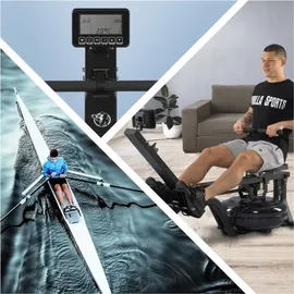 Gorilla Sports GORILLA SPORTS® Wasserrudergerät - mit LCD-Display, Wasserwiderstand, kugelgelagerter Sitz, Transportrollen, bis 150 kg belastbar,