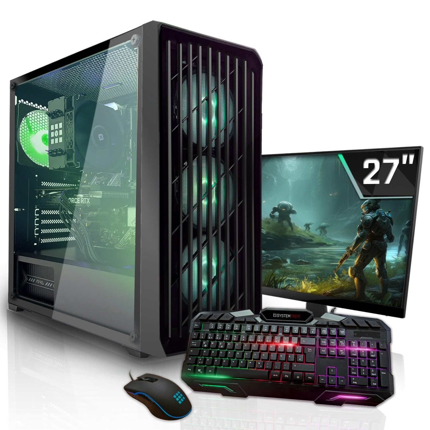 SYSTEMTREFF Gaming Komplett PC Set AMD Ryzen 7 7800X3D 8x5GHz | Nvidia GeForce RTX 4060 Ti 8GB DX12 | 1TB M.2 NVMe | 32GB DDR5 RAM | WLAN Desktop Paket Computer für Gamer, Gaming