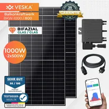 veska Balkonkraftwerk 1000 W / 800 W Bifazial Photovoltaik Solaranlage Steckerfertig WIFI Smarte Mini-PV Anlage 800 Watt genehmigungsfrei, Schwarz