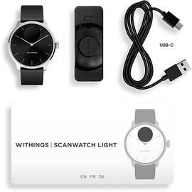 Withings ScanWatch Light 37 mm schwarz, Sport Fluorelastomer-Armband schwarz