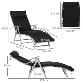 Outsunny Sonnenliege 137 x 63,5 x 101 cm Schwarz