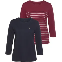 TOM TAILOR 3/4-Arm-Shirt, (Packung, 2 tlg., 2er-Pack), im Doppel - immer Ringel + uni TOM TAILOR navy, bordeaux-geringelt L (38)