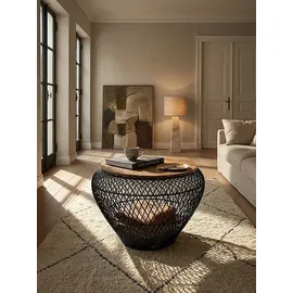 KADIMA DESIGN Runder Couchtisch Schwarz Mangoholz 60 x 60 x 45 cm