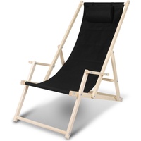 Yakimz Liegestuhl Strandliegestuhl Relaxliege Selbstmontage Holz Strandstuhl Klappbar schwarz Mit Handläufen