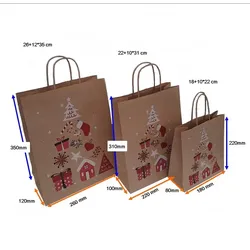 100 Papier Tragetasche Weihhnachten Kraft 90gr/qm 18+8x22 gedrehter Henkel 300St/Krt  19,13gr