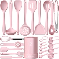 Silikon-Kochutensilien-Set, rosa, hitzebeständige Küchenutensilien, Pilz-Küchenutensilien, Spatel mit Halterung, BPA-frei, Küchenhelfer-Set für antihaftbeschichtetes Kochgeschirr, spülmaschinenfest