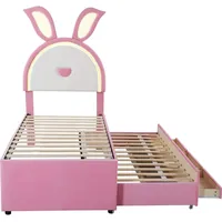 Rosa Kinderbett Polsterbett 90x200cm (Ohne Matratze) Samtstoff Einzelbett-Schlafsofa mit ausziehbarem Bett Stauraumschublade und farbwechselndem LED - Rosa