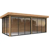 Palmako Gartenhaus Connect Lenna 16,6 m2 Set 702 Slide Plus mit Isolierglas-Schiebetüren - 28 mm hellbraun tauchgrundiert