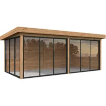 Palmako Gartenhaus Connect Lenna 16,6 m2 Set 702 Slide Plus mit Isolierglas-Schiebetüren - 28 mm hellbraun tauchgrundiert