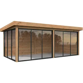 Palmako Gartenhaus Connect Lenna 16,6 m2 Set 702 Slide Plus mit Isolierglas-Schiebetüren - 28 mm hellbraun tauchgrundiert