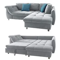 luma-home Ecksofa mit Schlaffunktion und Bettkasten 250x190 cm, Wellenfedern, Ottomane rechts, Mikrofaser Grau / 17103