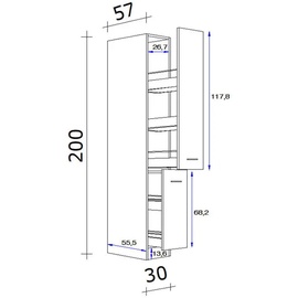 Flex-Well Apothekerschrank Wito 200 cm x 30 cm x 57 cm Weiß