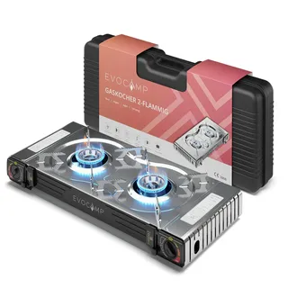 evocamp Gaskocher 2-flammig mit Piezozündung für Gaskartuschen MSF-1a 227g, ohne Gaskartuschen