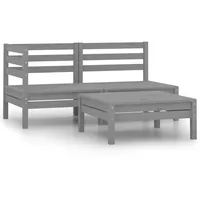 vidaXL 3-tlg Garten-Lounge-Set Massivholz Kiefer Grau