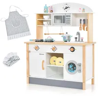 Costway FANTASK Kinderküche aus Holz, Spielküche inkl. 17 Zubehör,