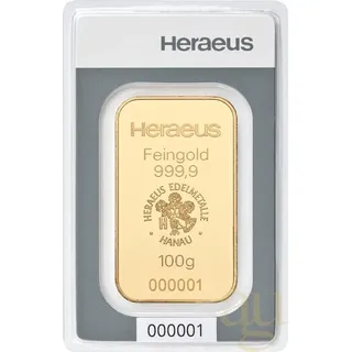 100 Gramm Goldbarren Heraeus