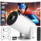 Olycism Mini Projektor 4K 1080P mit 2 Gaming-Controllern und mehr als 10000 Spielen Portable Projector Mini Android 12 Bluetooth 5.2 WiFi 6 Auto Keystone Mini Projektor für Handy Laptop