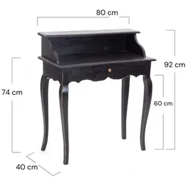 DESIGN DELIGHTS Sekretär, schwarz Holz, 80x92x40 cm, Arbeitszimmer, Schreibtische, Sekretäre