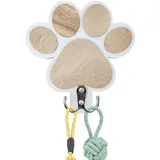 Geentargetel Hunde Garderobe mit Haken, Hundeleinengestell Schlüsselhalter Holz, Hundeleinenhalter Wand mit Hunde Und Pfotenabdrücken für Hundezubehör & Halsband (Weiß)