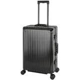 Travelhouse Tokyo Alu Reisekoffer Schwarz M-66cm Hartschalenkoffer Reisetrolley Suitecase Trolley 2X TSA Zahlenschloss 4 Doppelräder 360° Rollen Vol. 66L