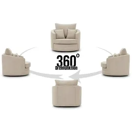 S-Style Drehsessel Ted Cord 107 x 94 x 100 cm Beige drehbar mit Kissen