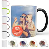 Sunnywall Keramik, Tasse selbst individuell gestalten Personalisierbar mit eigenem Foto bedrucken Fototasse Motivtasse Werbetasse Firmentasse mit Logo schwarz