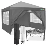 COBIZI Pavillon 3x3 Wasserdicht Stabil Winterfest Partyzelt 3x3 mit 4 Seitenteilen Pop Up Faltpavillon UV Schutz 50+ Gartenpavillon Mit Handtasche, 8X Heringe und 4X Windseil, Grau