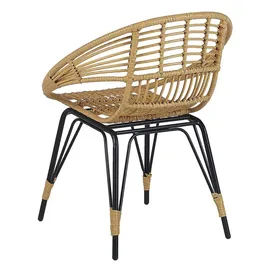 Beliani Balkonset Hellbraun Rattan Schwarzes Metall-Gestell Tisch mit 2 Sessel mit Sitzkissen Schwarz Terrasse Ausstattung Möbel Boho - Beige/Schwarz