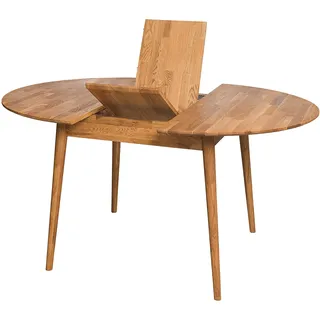 Nordic Story Esstisch Scandi 4 (rund, ausziehbar) • Tisch für Küche, Esszimmer & Wohnzimmer • Massivholz (Eiche) • Eiche Natur • Runder Ausziehtisch (120-155 x 120 x 75 cm)