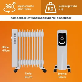 Tronitechnik Ölradiator TT OR 211 Weiß 11 Rippen 2500 Watt Drei Heizstufen