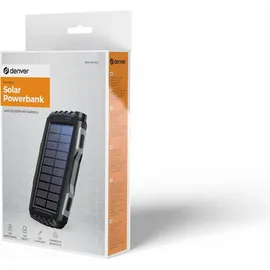 Denver PSO-20010 MK2 Solar Powerbank 20000 mAh Anthrazit Taschenlampe, Statusanzeige