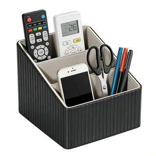OUZHOU Fernbedienung Halterung Mit 3 Taschen, PU Leder Fernbedienungshalter Tisch für TV DVD, 4K Stick, Fernbedienung Aufbewahrung Schreibtisch, Allgemeines Fernbedienung Organizer für Büro Zuhause