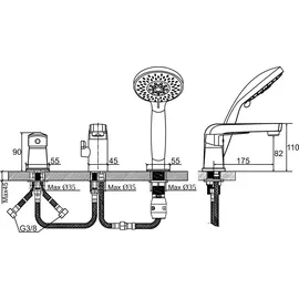 sotbe 3-Loch Badewannenarmatur mit Brausegriff Chrom