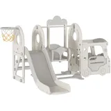 Baby Rutsche und Schaukel Set Kleinkind Climber Schaukel Set Freistehende Rutsche Baby Spielplatz Activity Center Spiel Set Indoor Outdoor Lange Rutsche Kinder Spielgeräte (Bus Grey White)