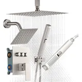 Vevor Duschsystem-Set 10 Zoll Regenduschsystem/6 Zoll Wandmontagekopf/2 in 1 Handbrause gebürstetes Nickel 150